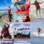Capture du compte Instagram d’Alice Lemoigne montrant ses images de longboard et la célébration de son titre mondial ISA 2026 au Salvador.