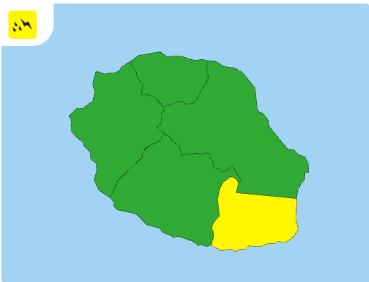 Météo La Réunion : carte de vigilance jaune fortes pluies et orages dans le Sud-Est, bulletin du 25 octobre 2026 à 16 h 03.