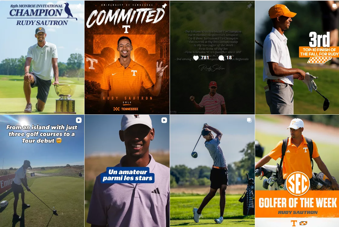 Capture du compte Instagram de Rudy Sautron, golfeur réunionnais passé par le Golf Club du Colorado et joueur de l’université du Tennessee.
