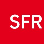 Logo SFR en lettres blanches sur fond rouge.