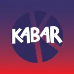 Logo Kabar blanc sur un fond violet et rouge.
